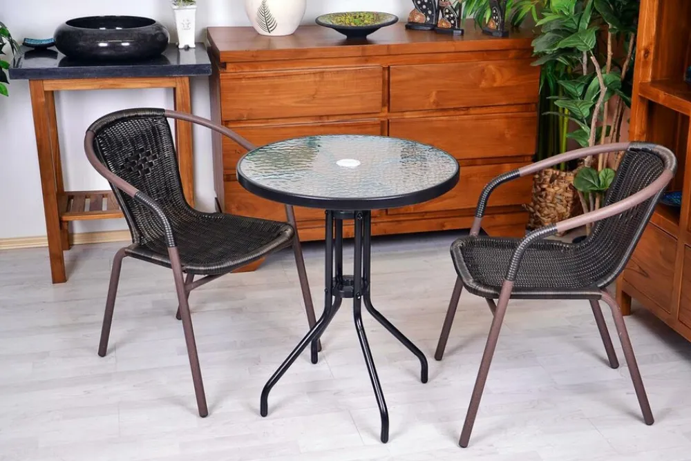 Bistrostuhl Stapelstuhl Balkonstuhl Gartenstuhl | dunkel- | Rattan Stahl | Gumminoppen / Gummikappen versehen | Maße H.73 x B. 53 x T. 60 cm ^ VCM Sale