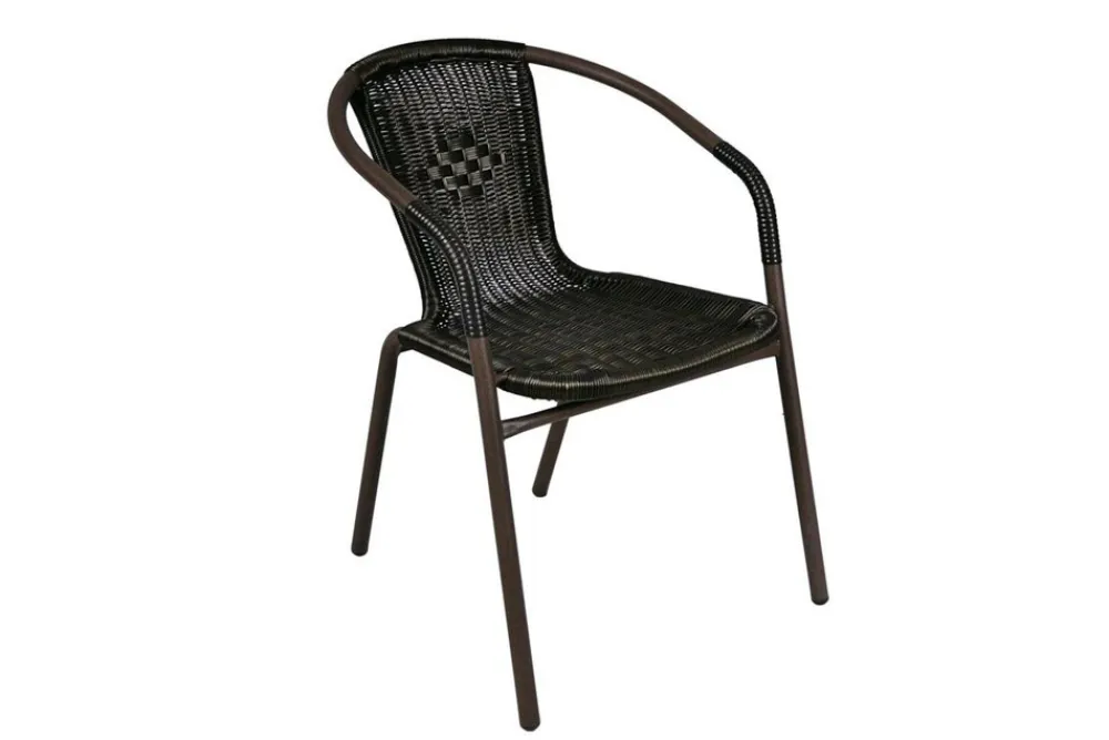 Bistrostuhl Stapelstuhl Balkonstuhl Gartenstuhl | dunkel- | Rattan Stahl | Gumminoppen / Gummikappen versehen | Maße H.73 x B. 53 x T. 60 cm ^ VCM Sale