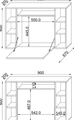 Computertisch hängend | Klapptisch | Wandschreibtisch | Maße ca. H. 60 x B. 90 x T. 20 cm | Schreibtisch - Wandila ^ VCM