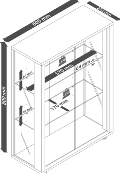 Glasvitrine hängend | Vitrine Glas mit ESG-Sicherheitsglas | Maße ca. H. 80 x B. 60 x T. 25 cm | Hängevitrine Glas | Modern und platzsparend | Glas Vitrinenschrank - Udina Spiegel ^ VCM Hot