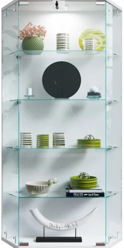 VCM Glasvitrine hängend | Vitrine Glas mit ESG-Sicherheitsglas | Maße ca.  H. 114 x B. 83 x T. 17 cm | Hängevitrine Glas | Modern und platzsparend | Glas Vitrinenschrank -   Benila L Silber Discount
