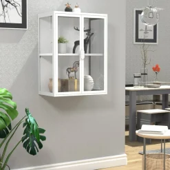 Glasvitrine hängend | Vitrine Glas mit ESG-Sicherheitsglas | Maße ca. H. 80 x B. 60 x T. 35 cm | Hängevitrine Glas | Modern und platzsparend | Glas Vitrinenschrank - Flokas M ^ VCM New