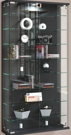 Glasvitrine hängend | Vitrine Glas mit ESG-Sicherheitsglas | Maße ca. H. 114 x B. 59 x T. 17 cm | Hängevitrine Glas | Modern und platzsparend | Glas Vitrinenschrank -  Relas L ^ VCM Hot