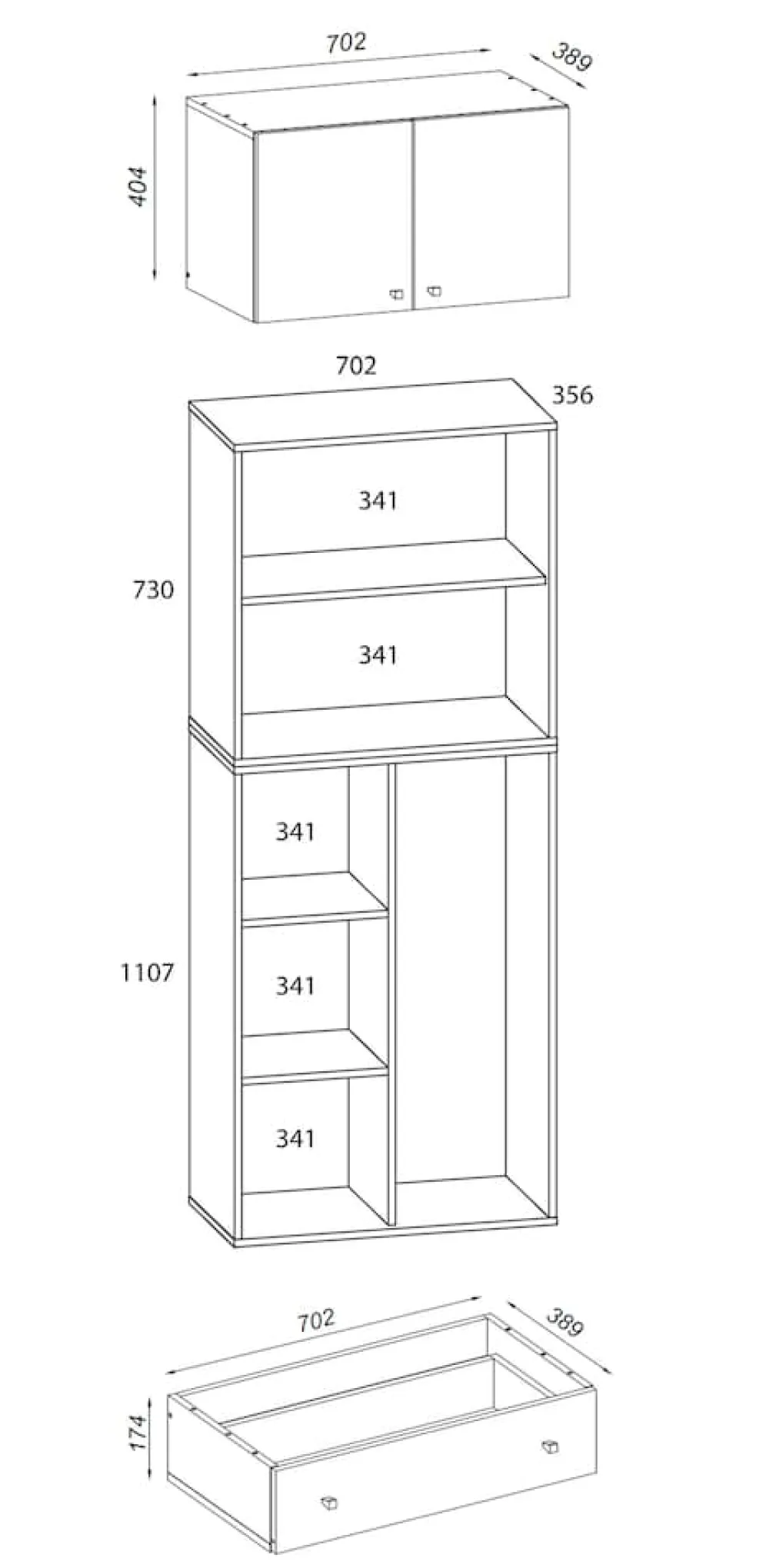 Holz Besenschrank | 6 Fächer | Maße: H. 240 x B. 70 x T. 39 cm | Haushaltsschrank | Mehrzweckschrank | Aufsatz mit 2 Türen | Extra Schublade - Lona ^ VCM Outlet