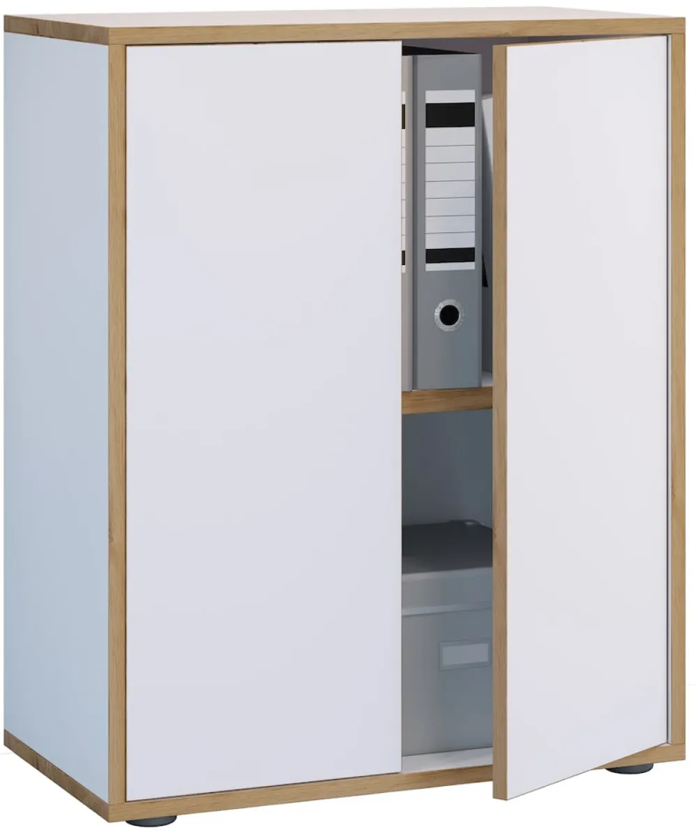 VCM Holz Büroschrank Ordner Aktenschrank Büromöbel Schrank Salia 2-fach Breite 60 cm Drehtüren Weiß New