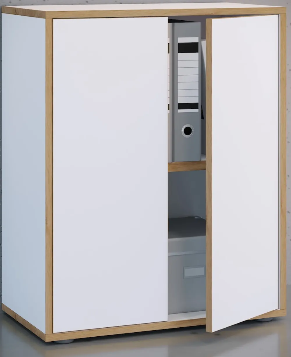 VCM Holz Büroschrank Ordner Aktenschrank Büromöbel Schrank Salia 2-fach Breite 60 cm Drehtüren Weiß New