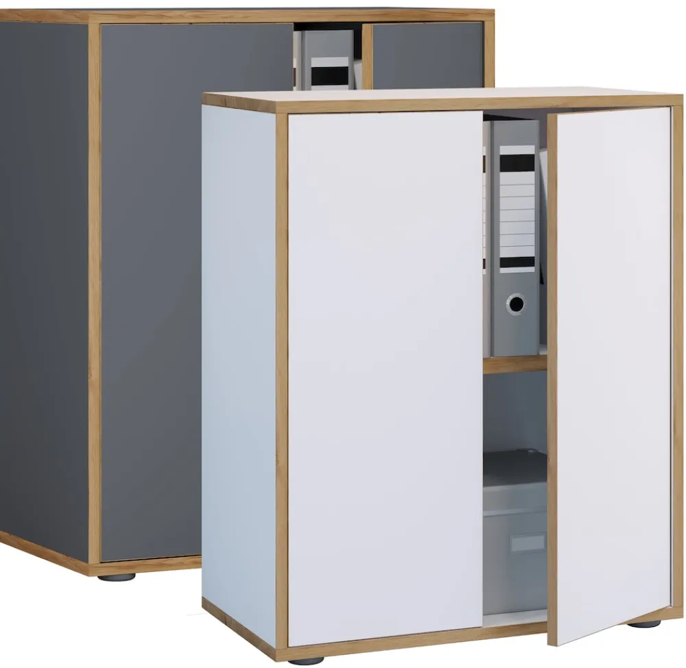 VCM Holz Büroschrank Ordner Aktenschrank Büromöbel Schrank Salia 2-fach Breite 60 cm Drehtüren Weiß New