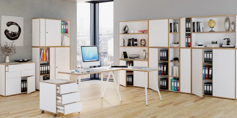 VCM Holz Büroschrank Ordner Aktenschrank Büromöbel Schrank Salia 2-fach Breite 60 cm Drehtüren Weiß New