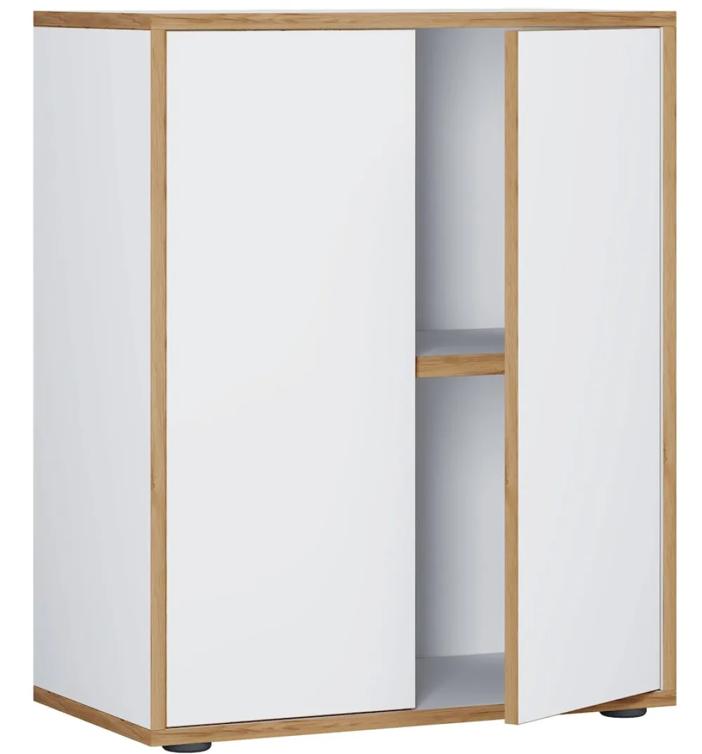 VCM Holz Büroschrank Ordner Aktenschrank Büromöbel Schrank Salia 2-fach Breite 60 cm Drehtüren Weiß New