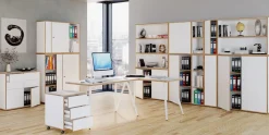 VCM Holz Büroschrank Ordner Aktenschrank Büromöbel Schrank Salia 5-fach Breite 60 cm Schiebetüren Weiß Best