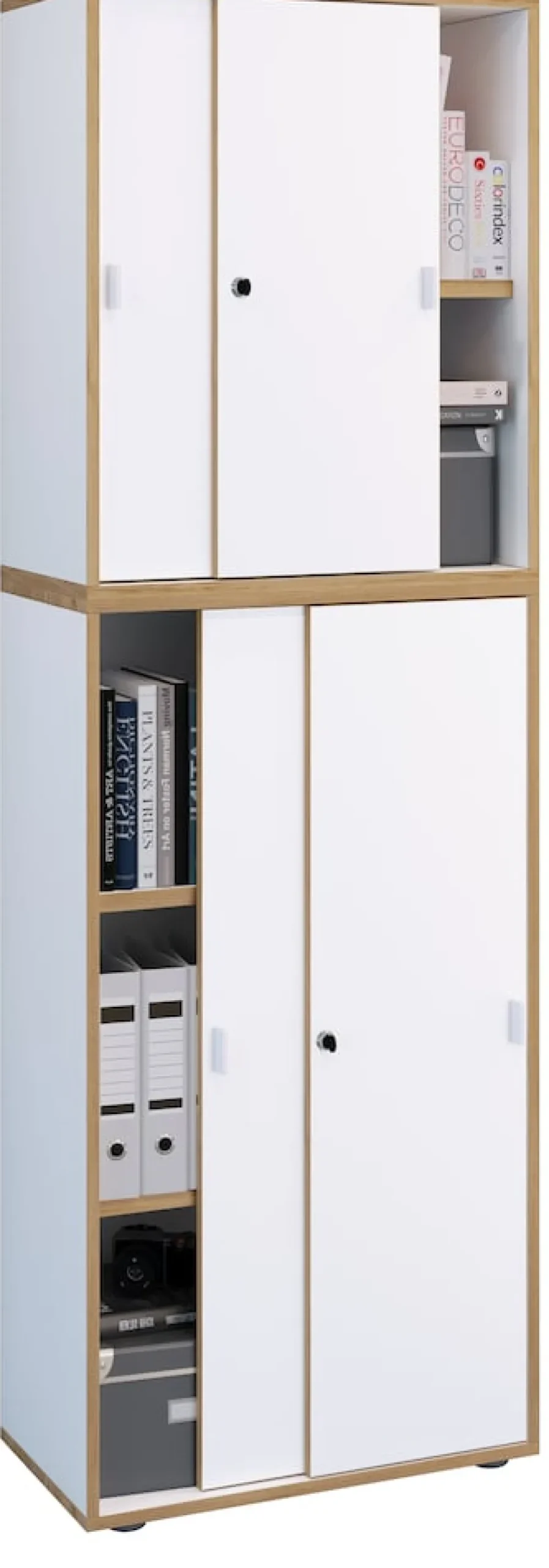 VCM Holz Büroschrank Ordner Aktenschrank Büromöbel Schrank Salia 5-fach Breite 60 cm Schiebetüren Weiß Best