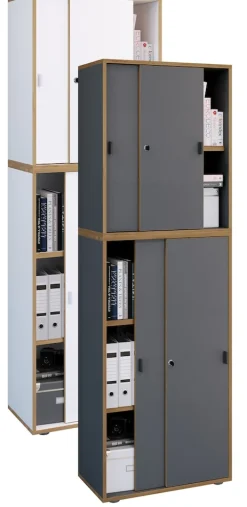 VCM Holz Büroschrank Ordner Aktenschrank Büromöbel Schrank Salia 5-fach Breite 60 cm Schiebetüren Weiß Best