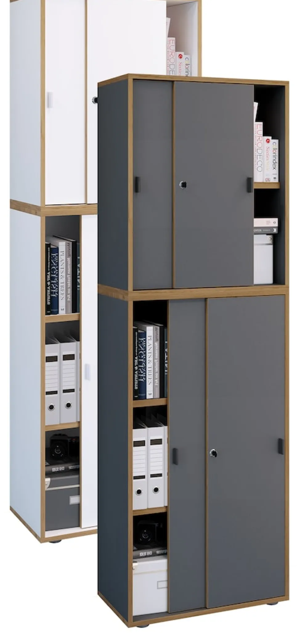 VCM Holz Büroschrank Ordner Aktenschrank Büromöbel Schrank Salia 5-fach Breite 60 cm Schiebetüren Weiß Best