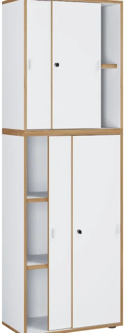 VCM Holz Büroschrank Ordner Aktenschrank Büromöbel Schrank Salia 5-fach Breite 60 cm Schiebetüren Weiß Best
