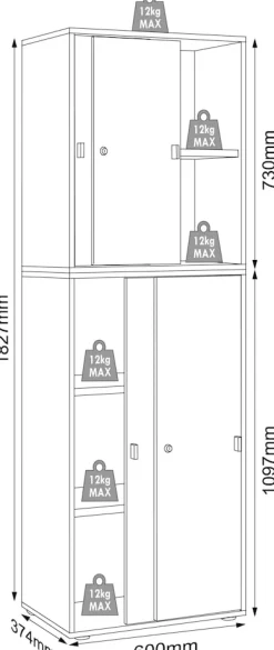 VCM Holz Büroschrank Ordner Aktenschrank Büromöbel Schrank Salia 5-fach Breite 60 cm Schiebetüren Weiß Best
