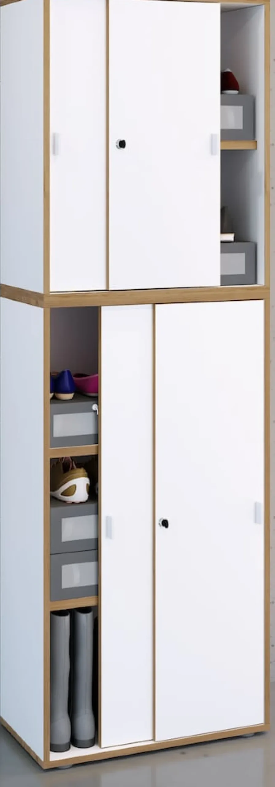 VCM Holz Büroschrank Ordner Aktenschrank Büromöbel Schrank Salia 5-fach Breite 60 cm Schiebetüren Weiß Best