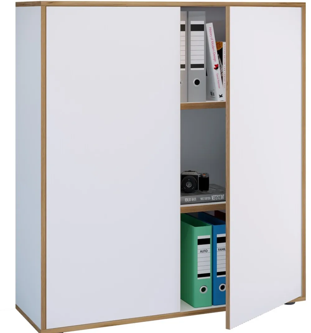 VCM Holz Büroschrank Ordner Aktenschrank Büromöbel Schrank Salia 3-fach Breite 100 cm Drehtüren Weiß Hot