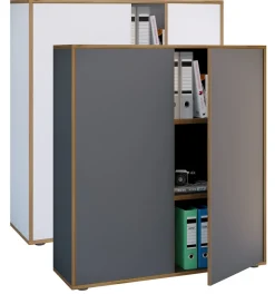 VCM Holz Büroschrank Ordner Aktenschrank Büromöbel Schrank Salia 3-fach Breite 100 cm Drehtüren Weiß Hot