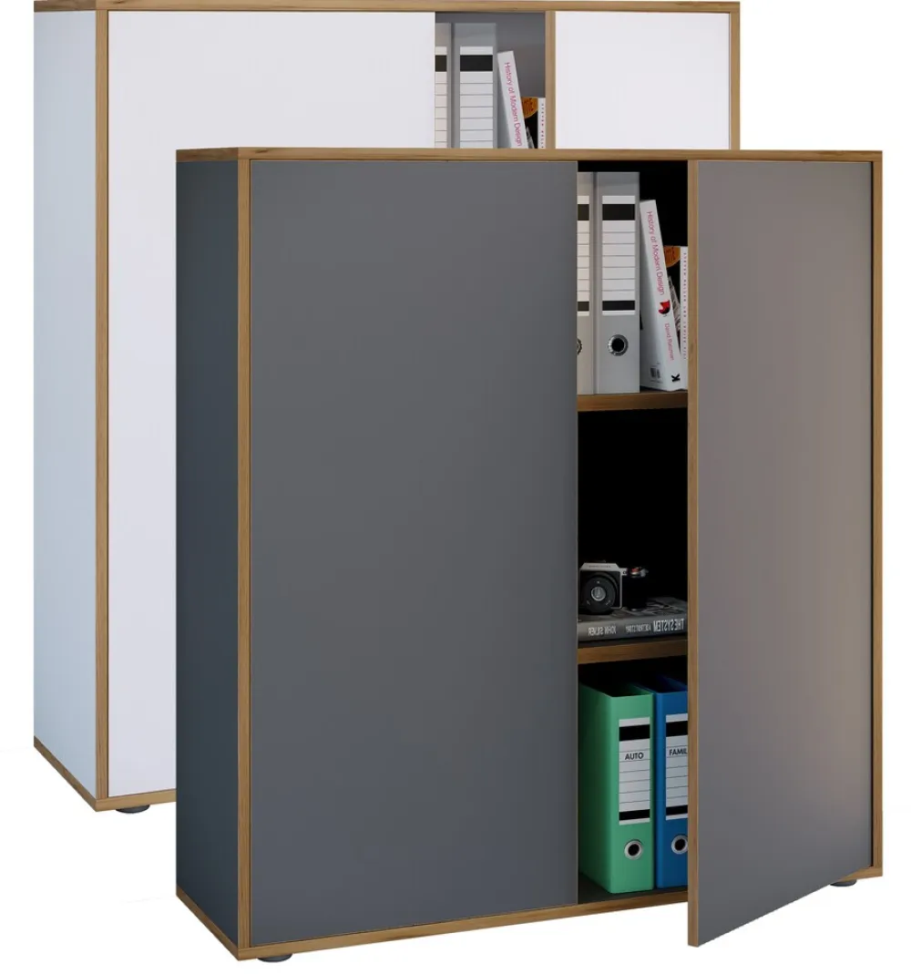 VCM Holz Büroschrank Ordner Aktenschrank Büromöbel Schrank Salia 3-fach Breite 100 cm Drehtüren Weiß Hot