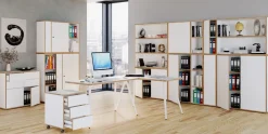 VCM Holz Büroschrank Ordner Aktenschrank Büromöbel Schrank Salia 3-fach Breite 100 cm Drehtüren Weiß Hot