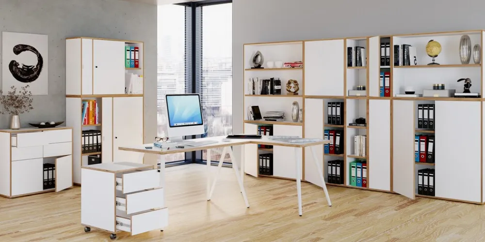 VCM Holz Büroschrank Ordner Aktenschrank Büromöbel Schrank Salia 3-fach Breite 100 cm Drehtüren Weiß Hot