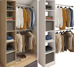 Holz Kleiderschrank | offener Schrank | begehbarer Kleiderregal | Raumwunder mit 2 Kleiderstangen | Maße ca. B. 38 x H. 194 x T. 40 cm- Dacho lll ^ VCM