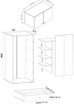 Holz Kleiderschrank | Schrank mit 5 Fächer und Drehtüren | erweiterbar | Maße ca. B. 70 x H. 238 x T. 40 cm - Vandol ^ VCM Clearance