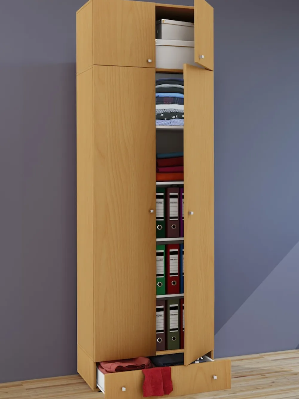 Holz Kleiderschrank | Schrank mit 5 Fächer und Drehtüren | erweiterbar | Maße ca. B. 70 x H. 238 x T. 40 cm - Vandol ^ VCM Clearance