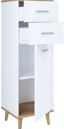 VCM Holz Kommode | schmales Sideboard mit einer Drehtür und zwei Schubladen| Maße ca. H. 97 x B. 32 x T. 28 cm - Lindas Weiß / Honig-Eiche Sale