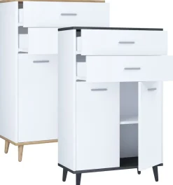 Holz Kommode | Sideboard mit 2 Drehtüren und zwei Schubladen | Maße ca. H. 97 x B. 60 x T. 28 cm- Lindas ^ VCM