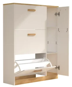 VCM Holz Regal Kipper Schuhregal Schuhschrank Schuhkipper 3 Klappen 1 Drehtür Halom L Weiß Discount
