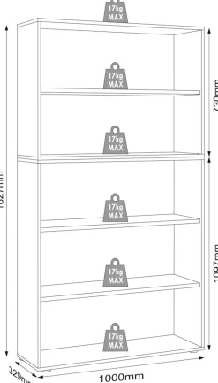 VCM Holzregal stehend | platzsparender Aktenschrank | Maße ca. B. 100 x H. 183 x T. 33 cm | Elegantes Regal | Büroregal – Salia 5fach B. 100 cm Weiß Clearance