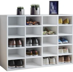 VCM Holz Schuhregal | Maße ca. H. 67 x B. 92 x T. 33 cm | Schuhkommode mit 20 Fächern | Schuhschrank - Hinsol L Weiß New