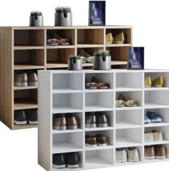VCM Holz Schuhregal | Maße ca. H. 67 x B. 92 x T. 33 cm | Schuhkommode mit 20 Fächern | Schuhschrank - Hinsol L Weiß New
