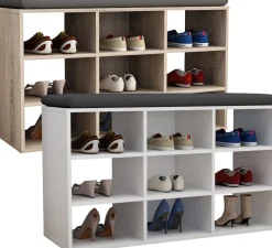 VCM Holz Schuhregal | Maße ca. H. 50 x B. 80 x T. 30 cm | Schuhkommode mit 9 Fächer | Schuhschrank - Hinsol XS Weiß