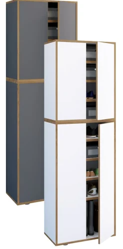 VCM Holz-Schuhschrank | Maße: B. 60 x H. 183 x T. 33 cm | Allzweckschrank | 9 Fächer | 4 Drehtüren - Salia Breite 60 cm Weiß Clearance