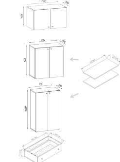 Holz-Schuhschrank | Maße: H. 240 x B. 70 x T. 39 cm | Allzweckschrank | 9 Fächer | 4 Drehtüren | Aufsatz mit 2 Türen | extra Schublade – Lona ^ VCM Outlet