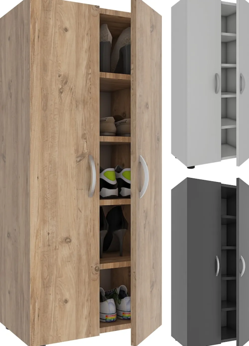 Holz Schuhschrank | Maße: H. 108 x B. 49 x T. 30 cm | Allzweckschrank | 5 Fächer | 2 Drehtüren – Ulas ^ VCM Sale