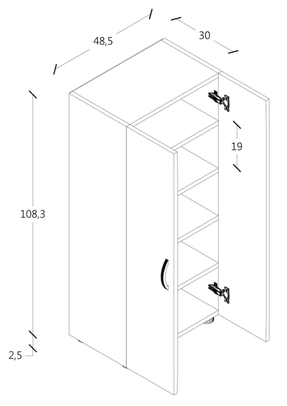 Holz Schuhschrank | Maße: H. 108 x B. 49 x T. 30 cm | Allzweckschrank | 5 Fächer | 2 Drehtüren – Ulas ^ VCM Sale