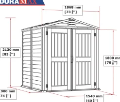 VCM Kunststoff Gartenhaus 186x190 Geräteschuppen Garten Gerätehaus Drehtüren, H. 213 x B. 186 x T. 190 cm ^ DURAMAXX Sale