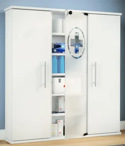 VCM Medizinschrank | Maße ca. 92 x B. 88 x T. 18 cm | Apothekerschrank abschließbar mit drei Drehtüren | stehend | Arzneischrank - Santila weiß Outlet