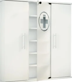 VCM Medizinschrank | Maße ca. 92 x B. 88 x T. 18 cm | Apothekerschrank abschließbar mit drei Drehtüren | stehend | Arzneischrank - Santila weiß Outlet