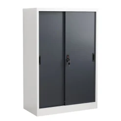 Metall Büroschrank H. 120 x B. 80 x T. 40 cm / Aktenschrank Büromöbel für Ordner / Stahlschrank abschließbar / Schiebetürenschrank Malivo 3 fach mit Schiebetüren ^ VCM Clearance