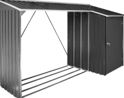 DURAMAXX VCM Metall Kaminholzregal mit Dach und Schuppen / Holzlager / Kaminholzunterstand Maße H. 161 x B. 272 x T. 108 cm Anthrazit Discount