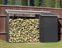 DURAMAXX VCM Metall Kaminholzregal  mit Dach und Schuppen / Holzlager / Kaminholzunterstand Maße H. 161 x B. 272 x T. 108 cm Anthrazit Discount