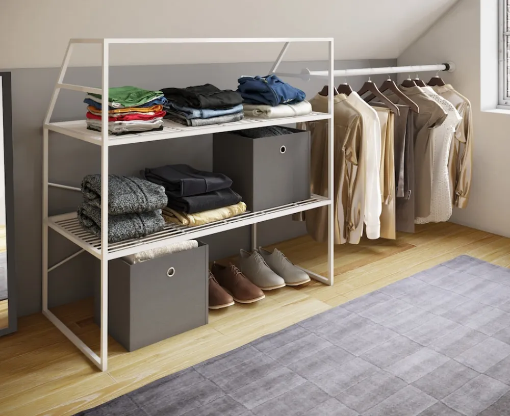 VCM Metall Kleiderschrank |offener Schrank | begehbarer |Dachschrägen Regal | Maße ca. B. 100 x H. 100 x T. 50 cm - Disal Weiß Sale