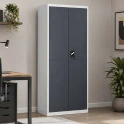 VCM Metallschrank mit 5 Fächern, Stahlschrank abschließbar, 80 x 180 x 40 cm, Aktenschrank und Universalschrank, Malivo Weiß / Anthrazit Best