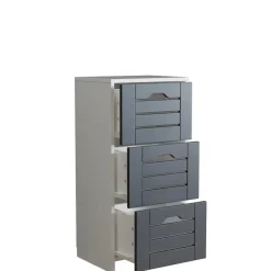 VCM Midischrank – schmaler Badschrank mit 3 Schubladen, H. 76 x B. 38 x T. 28 cm, kompakte Aufbewahrung für Badezimmer, Badmöbel Schubladenkommode, Flonali Weiß / Anthrazit Discount