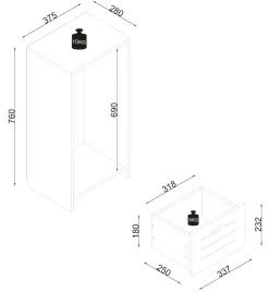 VCM Midischrank – schmaler Badschrank mit 3 Schubladen, H. 76 x B. 38 x T. 28 cm, kompakte Aufbewahrung für Badezimmer, Badmöbel Schubladenkommode, Flonali Weiß / Anthrazit Discount