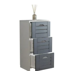 VCM Midischrank – schmaler Badschrank mit 3 Schubladen, H. 76 x B. 38 x T. 28 cm, kompakte Aufbewahrung für Badezimmer, Badmöbel Schubladenkommode, Flonali Weiß / Anthrazit Discount